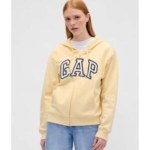 Gap Heritage Full Zip Hoodie Maize Yellow Navy Logo Fleece Sweatshirt 
Women's M